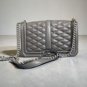 Rebecca Minkoff Quilted Metallic Leather Gray Chain Shoulder Bag
